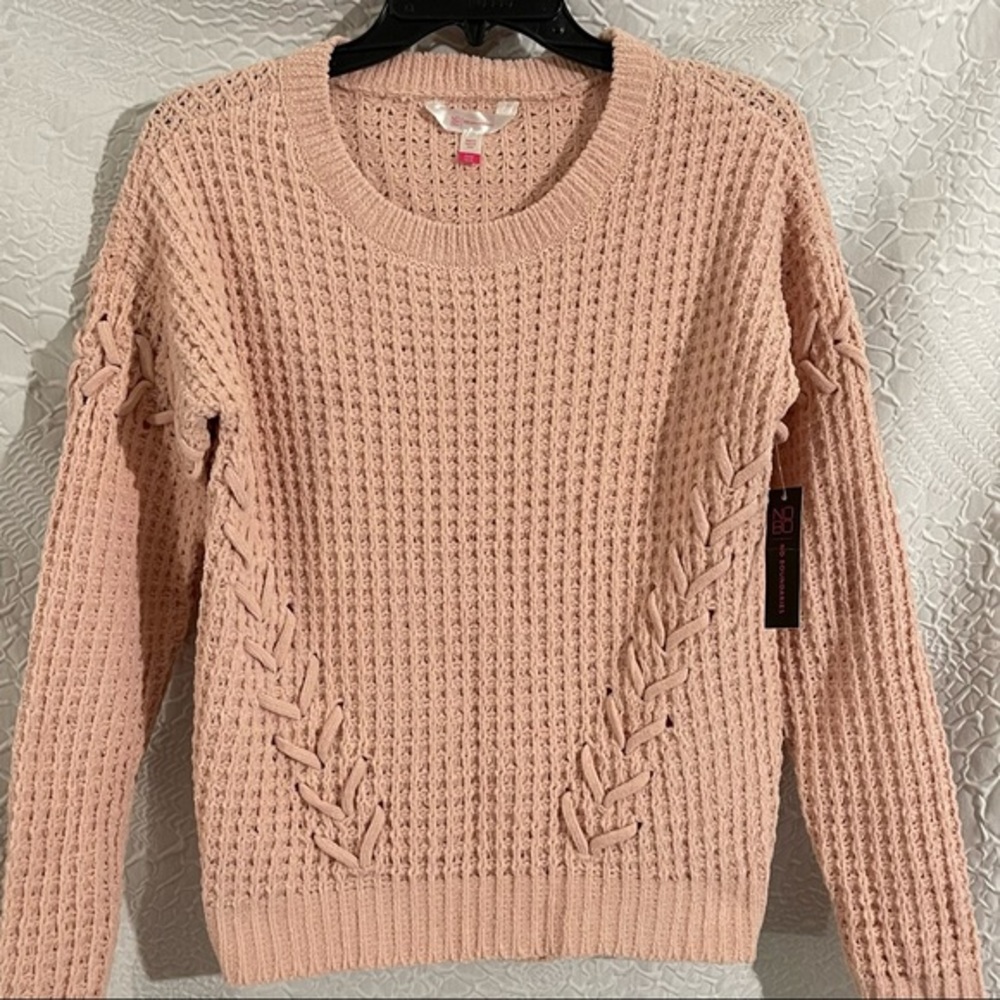 NWT! pink Crochet Knit Pullover Scoop Neck Long Sleeve Sweater Shirt - Picture 2 of 6